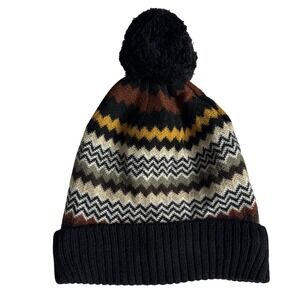 Missoni for Target 20th Anniversary Beanie Zig Zag Pom Pom Knit Hat Black OS